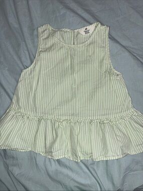 H&M US 10 Girl Kid Mint Green & White Striped Ruffle Hem Sleeveless Top